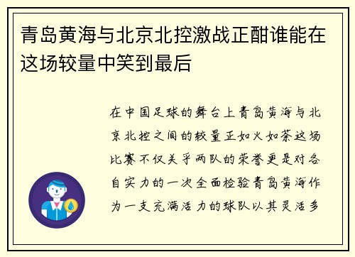 青岛黄海与北京北控激战正酣谁能在这场较量中笑到最后