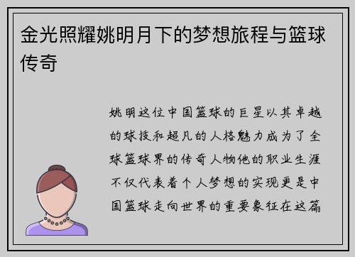 金光照耀姚明月下的梦想旅程与篮球传奇